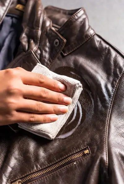 Applying conditioner on a leather surface with a cloth